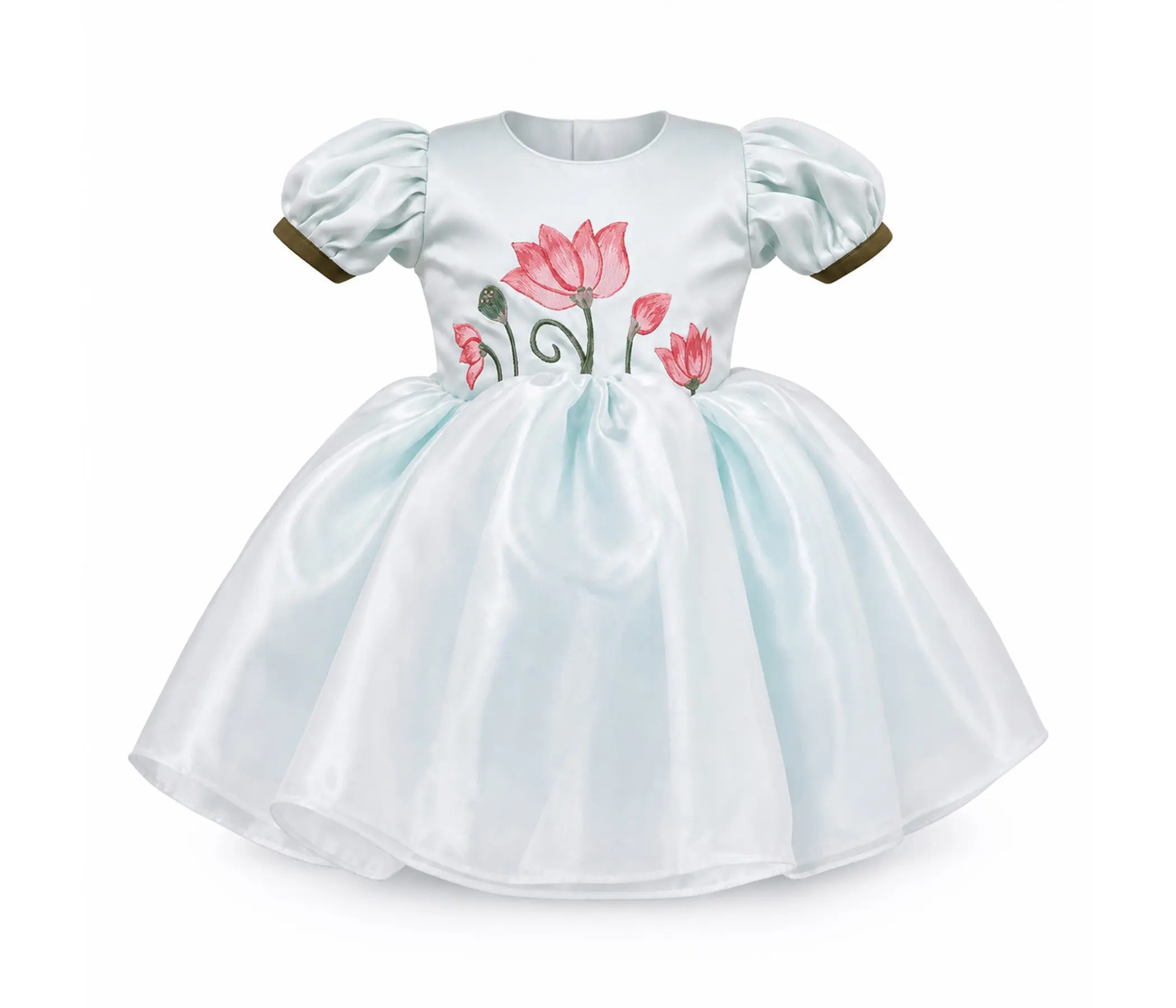 Hand Painted Lotus Organza Party Dress for Girls | Premium Kids Occasion Wear